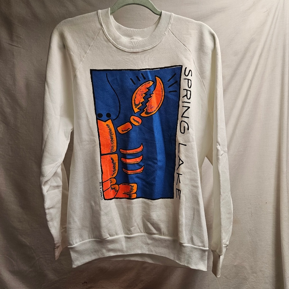 Vintage New Jersey white orange blue Spring Lake beach lobster crew sweatshirt